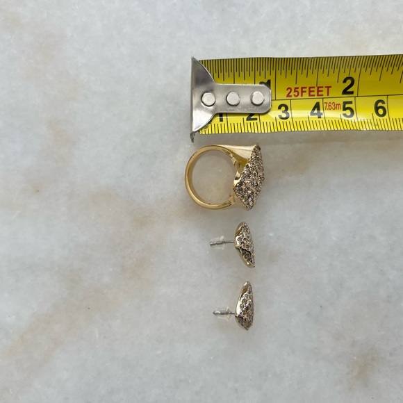 Swarovski Gold Gem Earring Ring Set Maximalism Triangular Set Bold Geometric - Picture 4 of 4